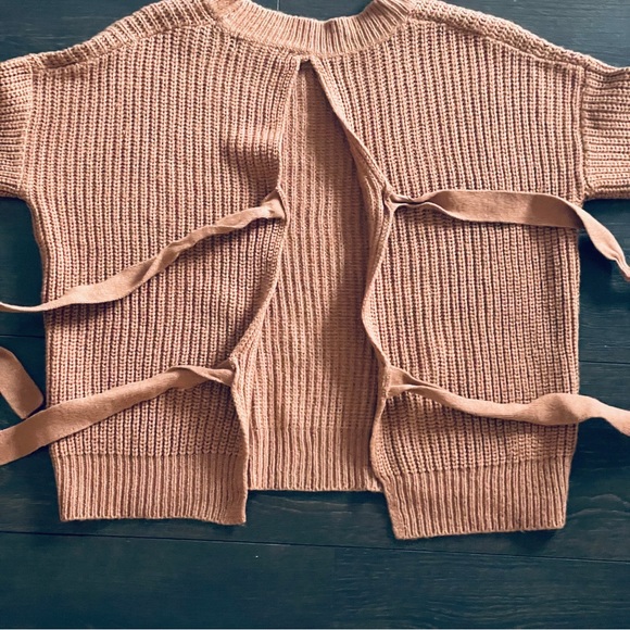 MISSGUIDED Backless Tie-Up Bow Dusty Rose Ling Sleeve Sweater - Picture 9 of 14